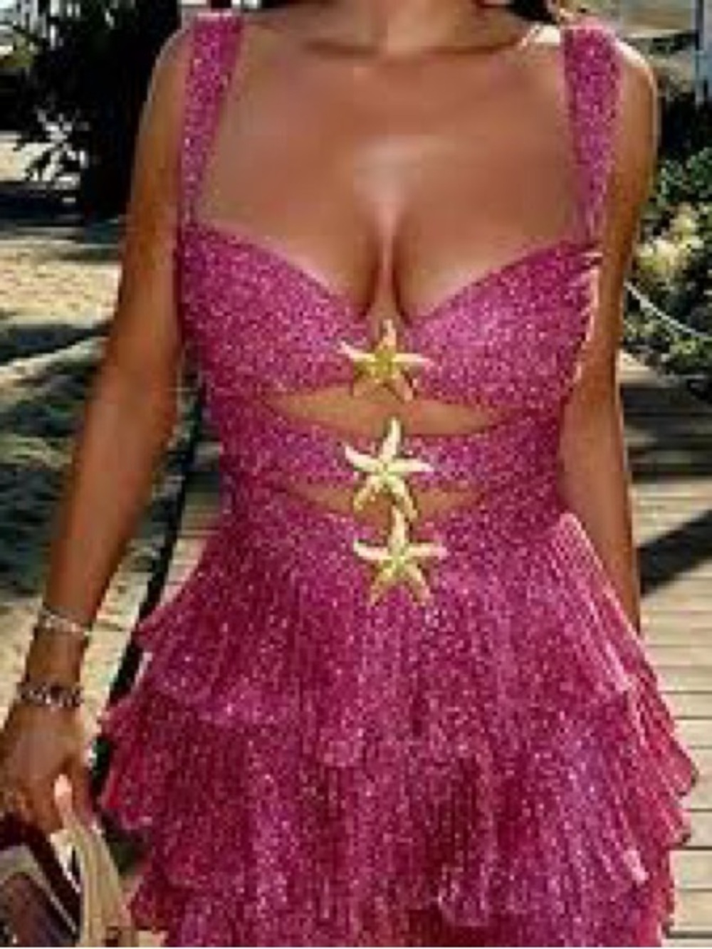 Magenta Tiered Ruffle dress with Starfish